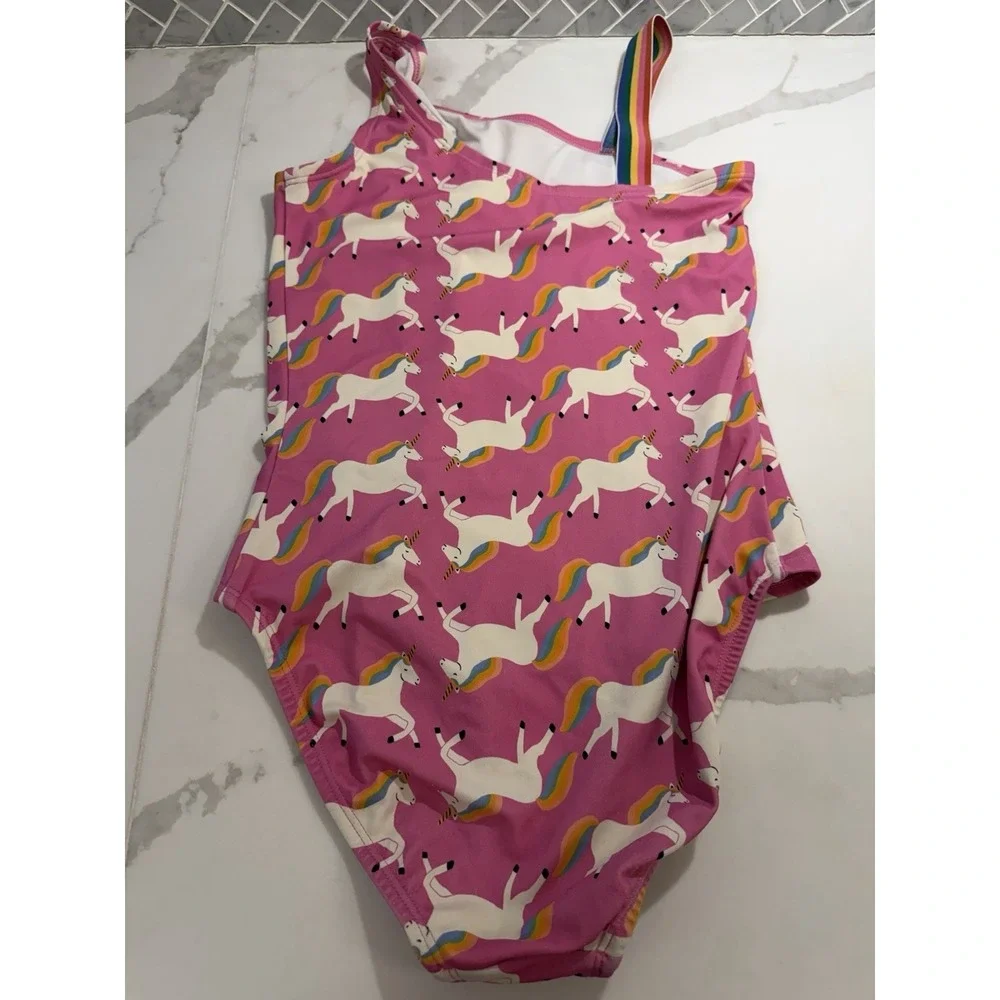 Hanna Andersson Pink Rainbow Unicorn One Piece Swimsuit Sz 12 Cute Play Pool